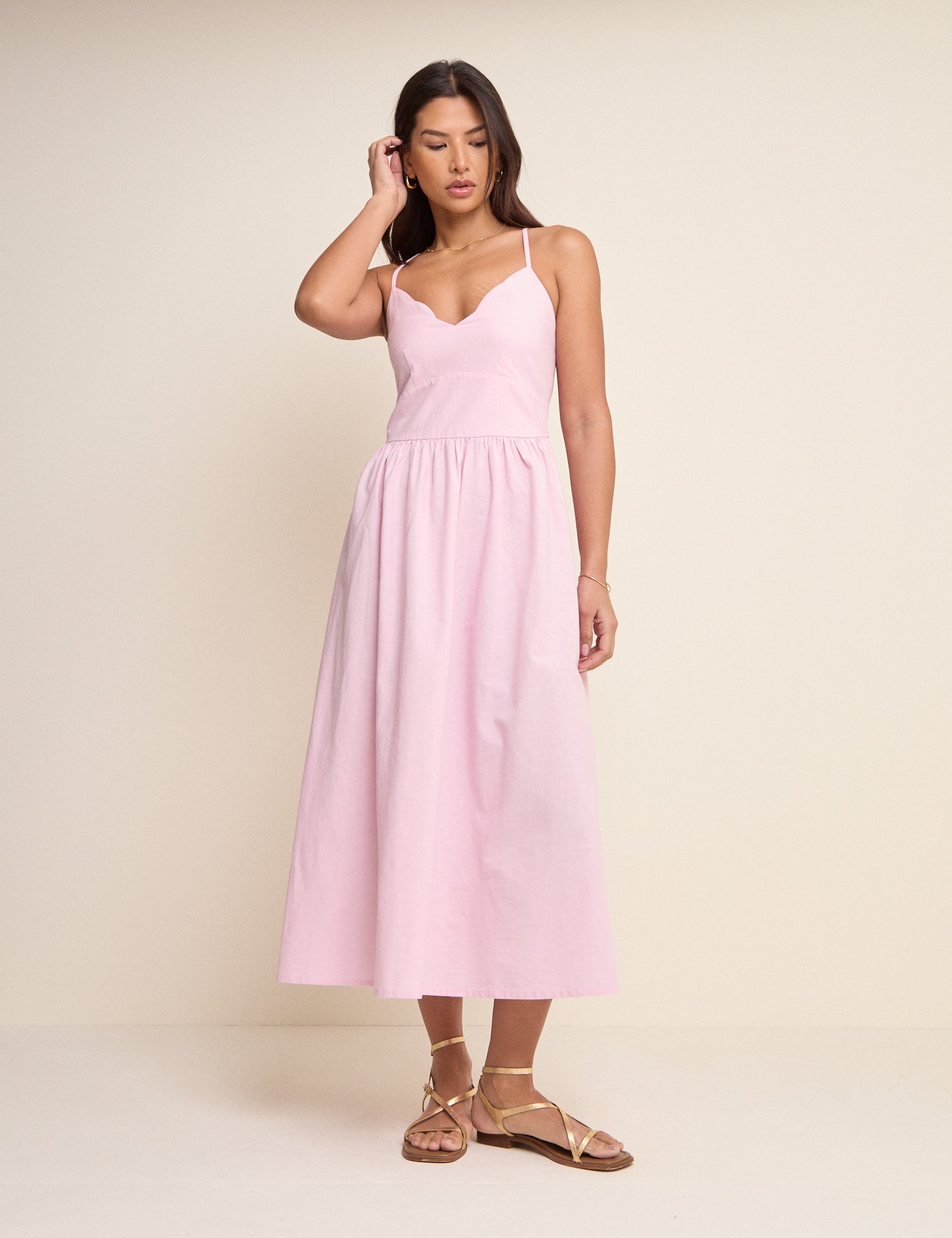 Pink Scallop Trim Jenna Midi Dress