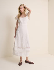 White Pintuck Scoop Neck Alex Midi Dress