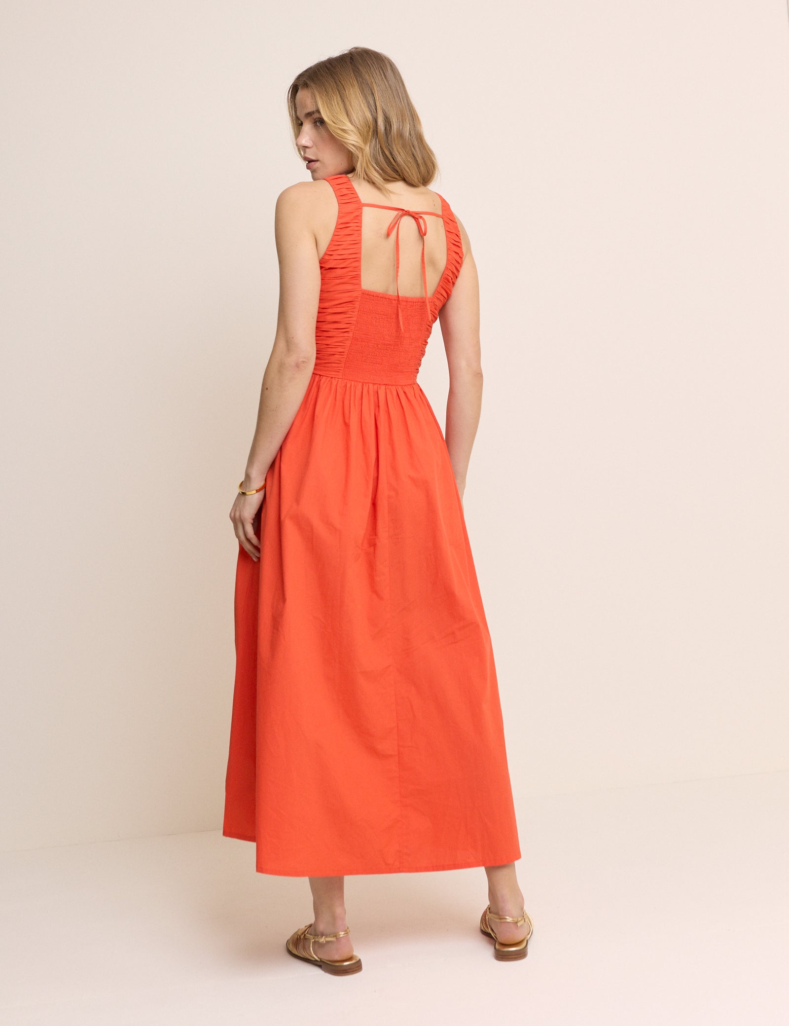 Orange Ruched Monica Midi Dress