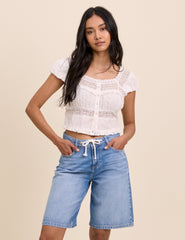 Blue Drawstring Bermuda Denim Shorts