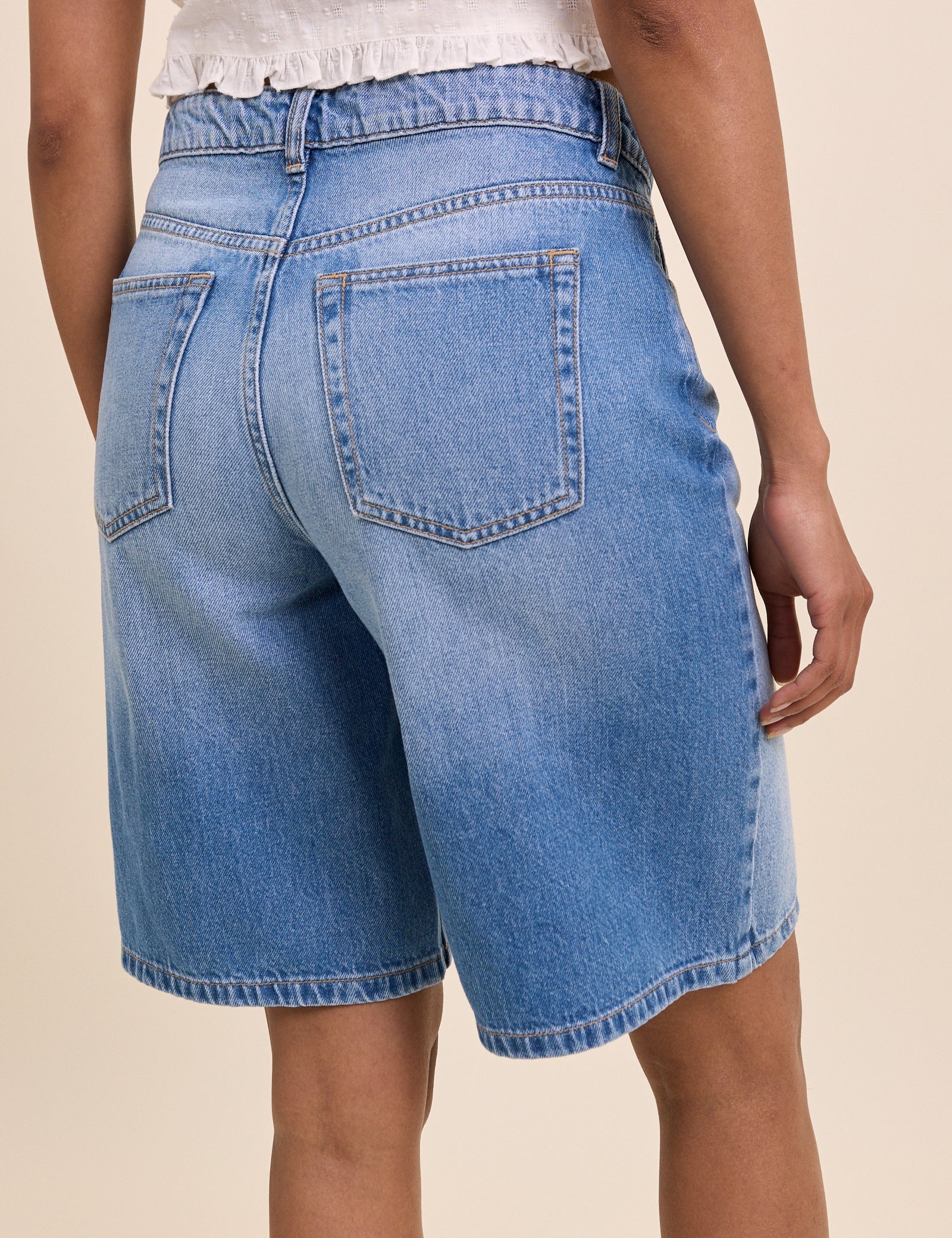 Blue Drawstring Bermuda Denim Shorts