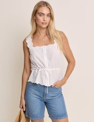 White Broderie Anglaise Scallop Trim Cami Top