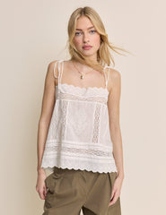 White Broderie Anglaise Tie Back Cami