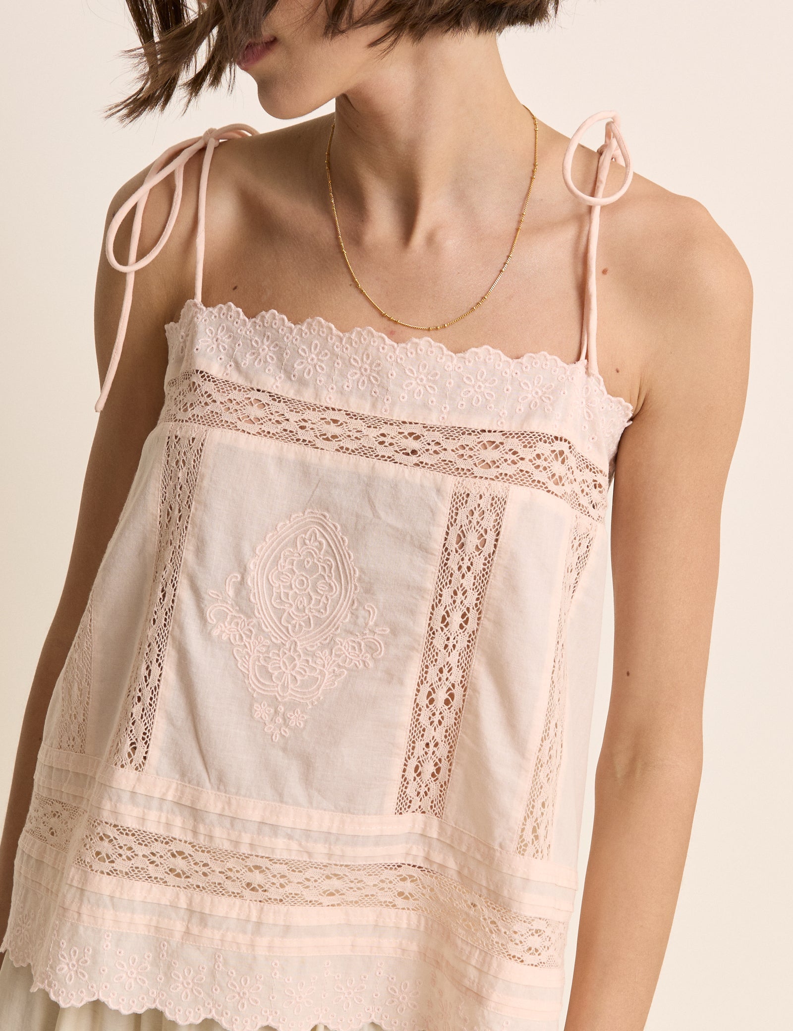 Peach Broderie Anglaise Tie Back Cami