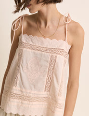 Peach Broderie Anglaise Tie Back Cami