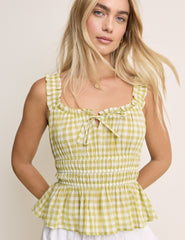 Yellow Gingham Shirred Milkmaid Top
