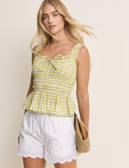 Yellow Gingham Shirred Milkmaid Top