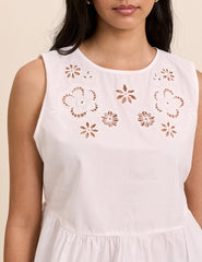 White Floral Cutwork Vera Peplum Top