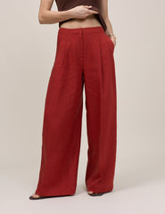 Rust Relaxed Wide Leg Tailored Trousers