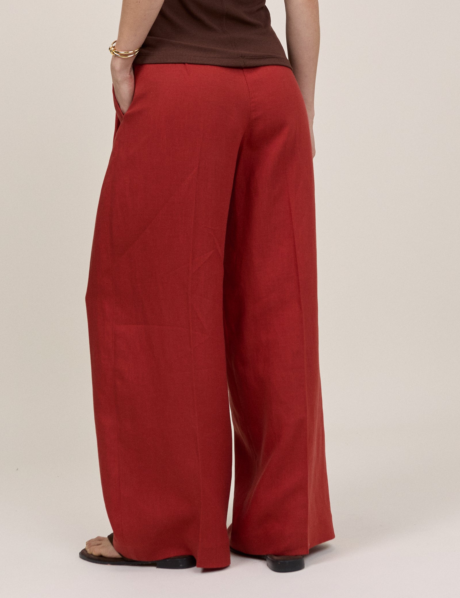 Rust Relaxed Wide Leg Tailored Trousers