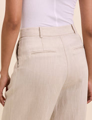 Stone Linen-Blend Jax Wide Leg Trousers