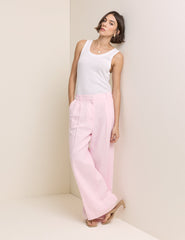 Baby Pink Linen-Blend Jax Wide Leg Trousers