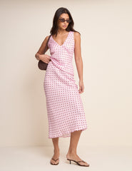 Pink and Brown Polka Dot Lace Trim V-Neck Top
