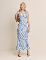 Blue Polka Dot Lace Trim V-Neck Top