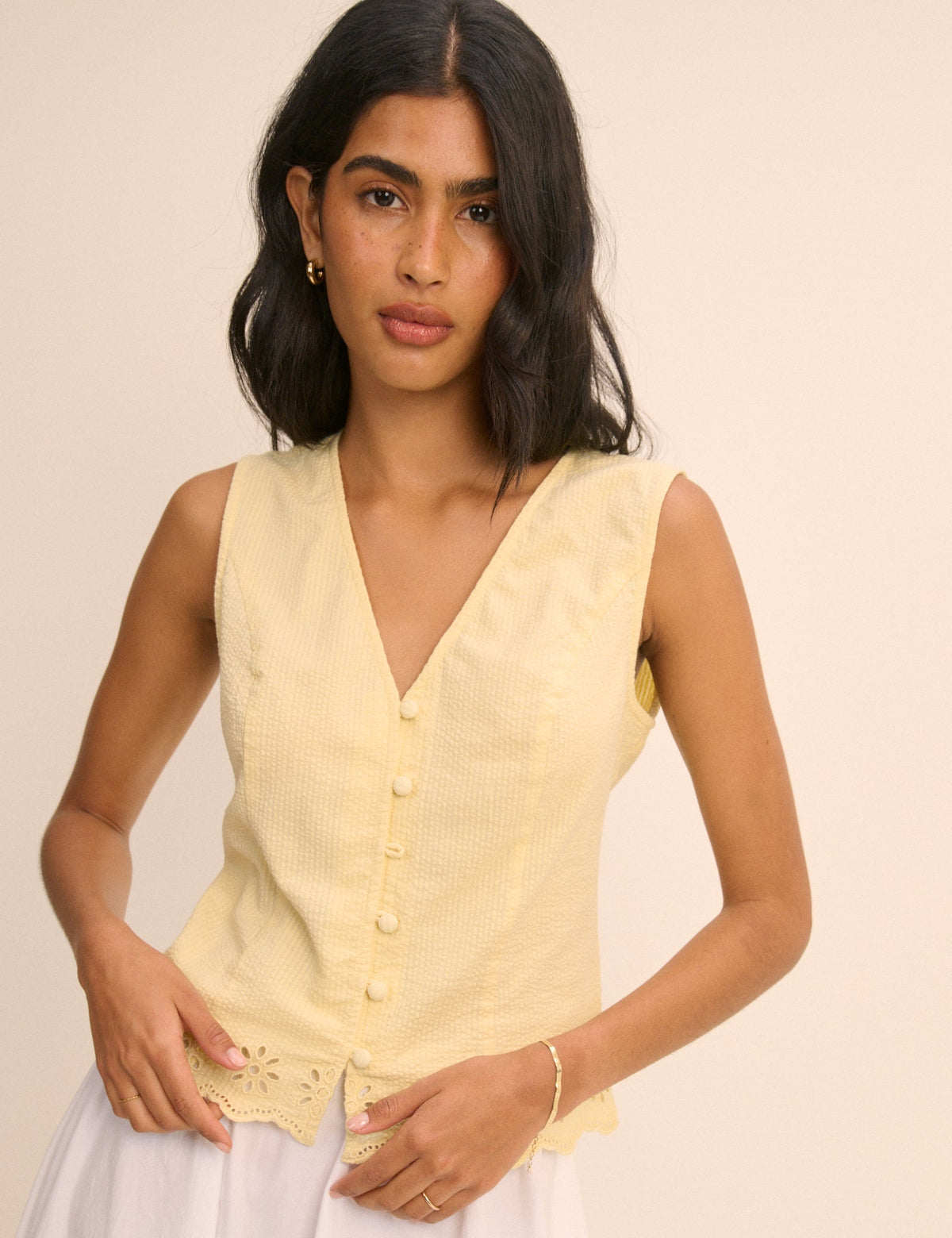 Yellow Scallop Edge Lindy Waistcoat Top