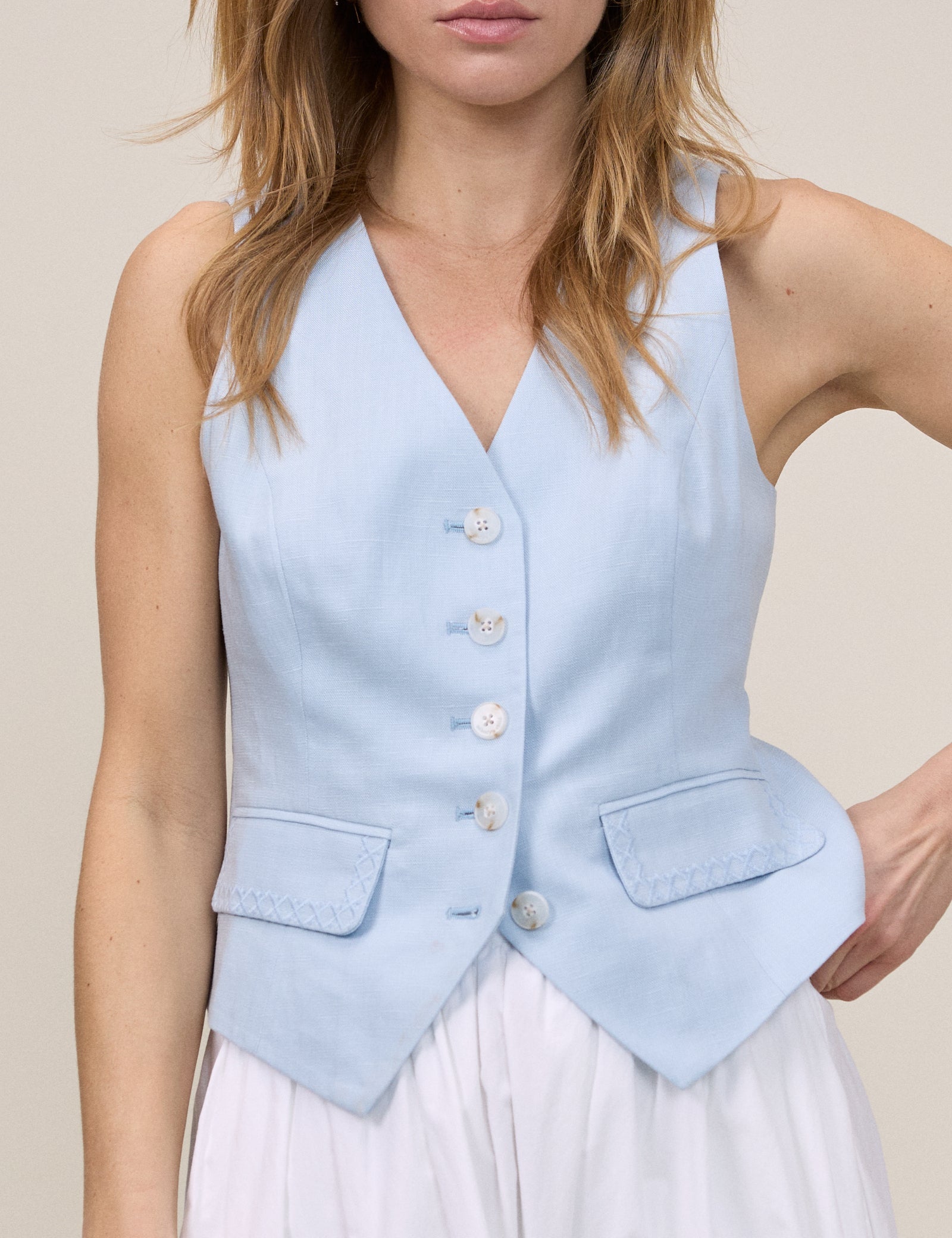 Light Blue V-Neck Vinnie Waistcoat