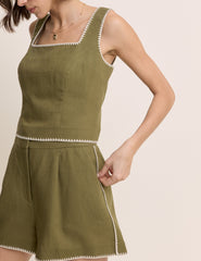 Green Whipstitch Tailored Top