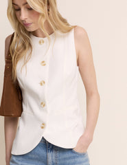 White Crew Neck Longline Waistcoat