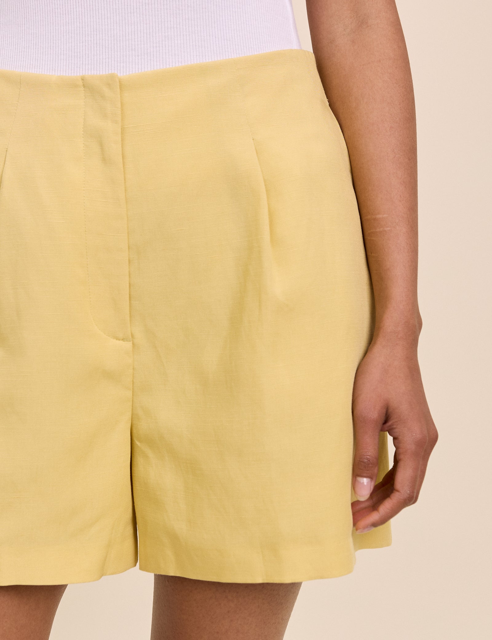 Yellow Linen-Blend Tailored Shorts