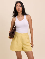 Yellow Linen-Blend Tailored Shorts
