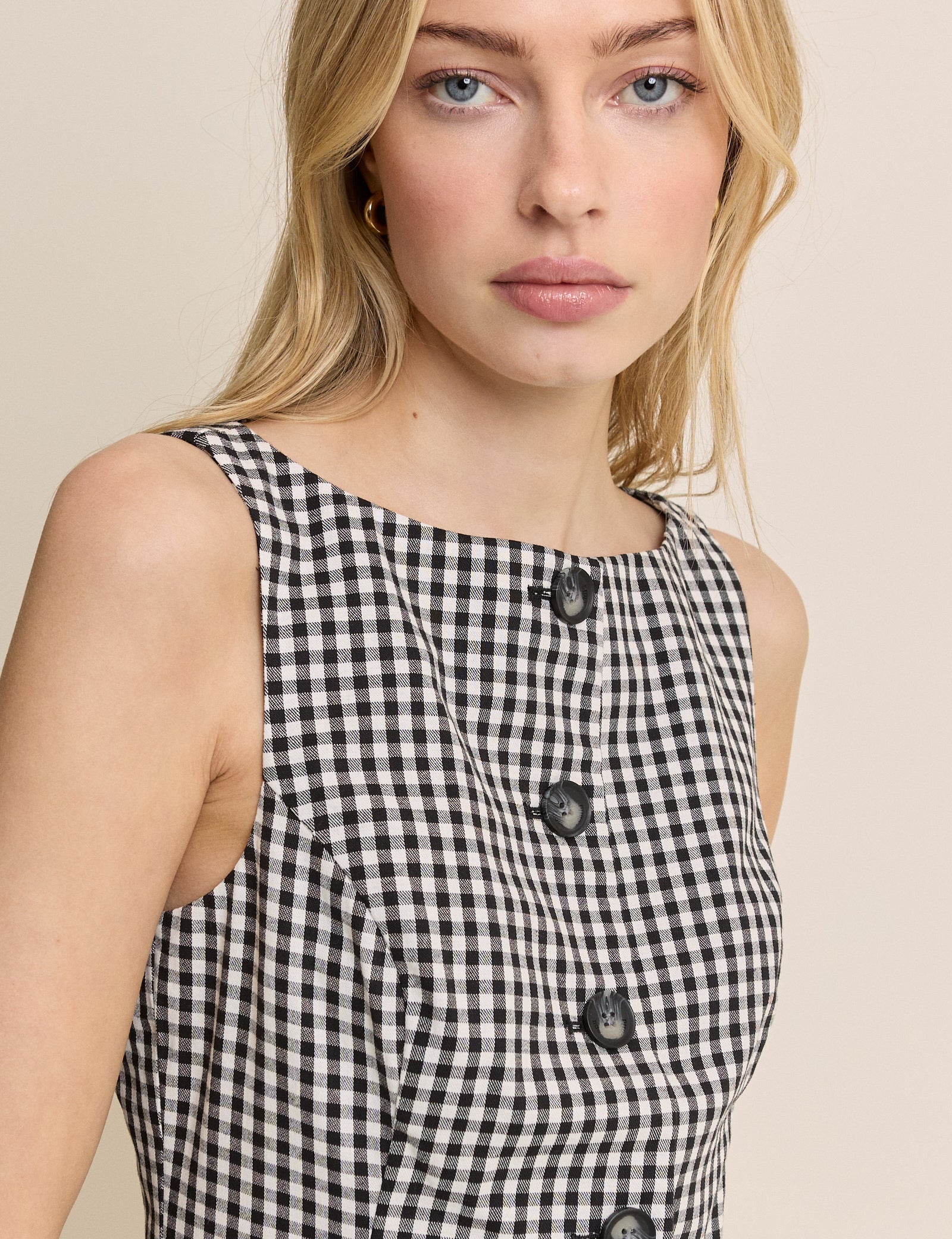 Black Gingham Slash Neck Tailored Mini Dress