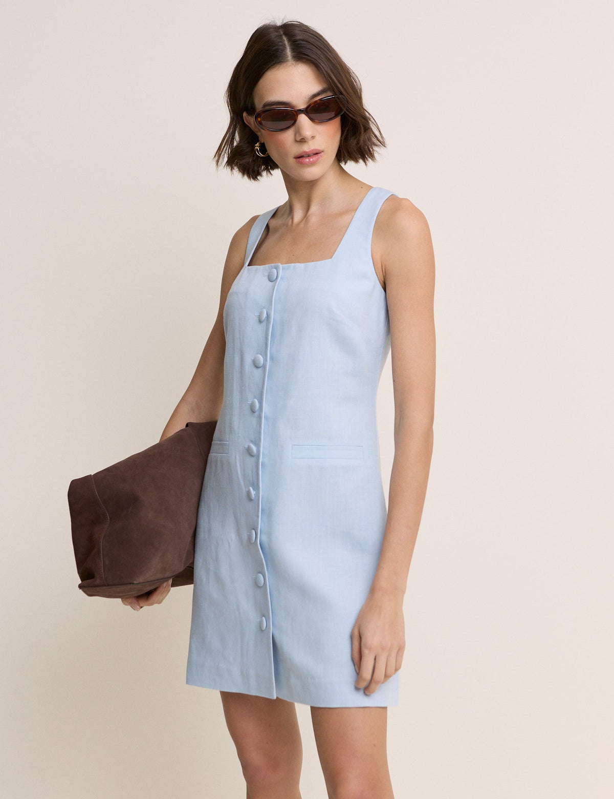 Light Blue Square Neck Tailored Lila Mini Dress