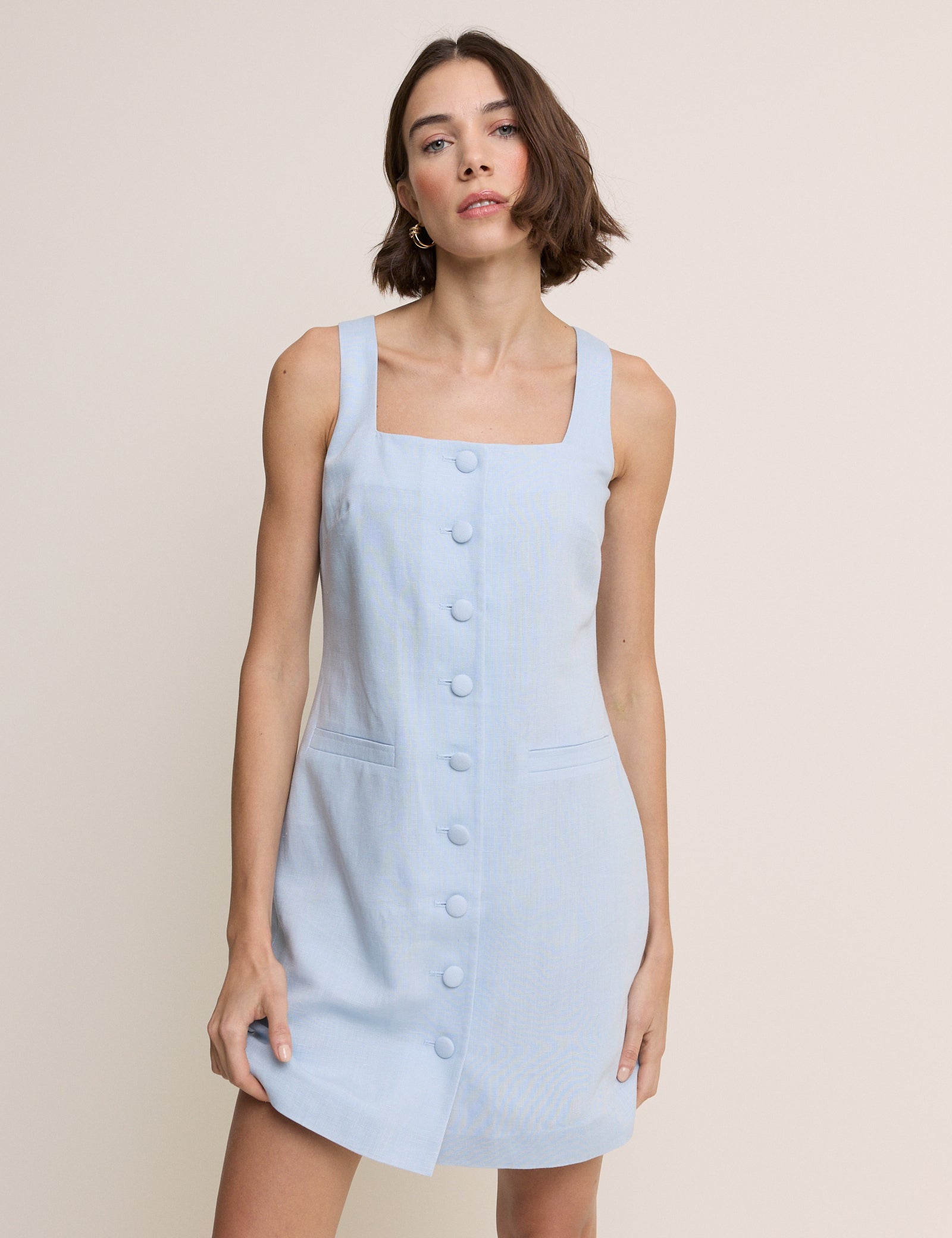 Light Blue Square Neck Tailored Lila Mini Dress