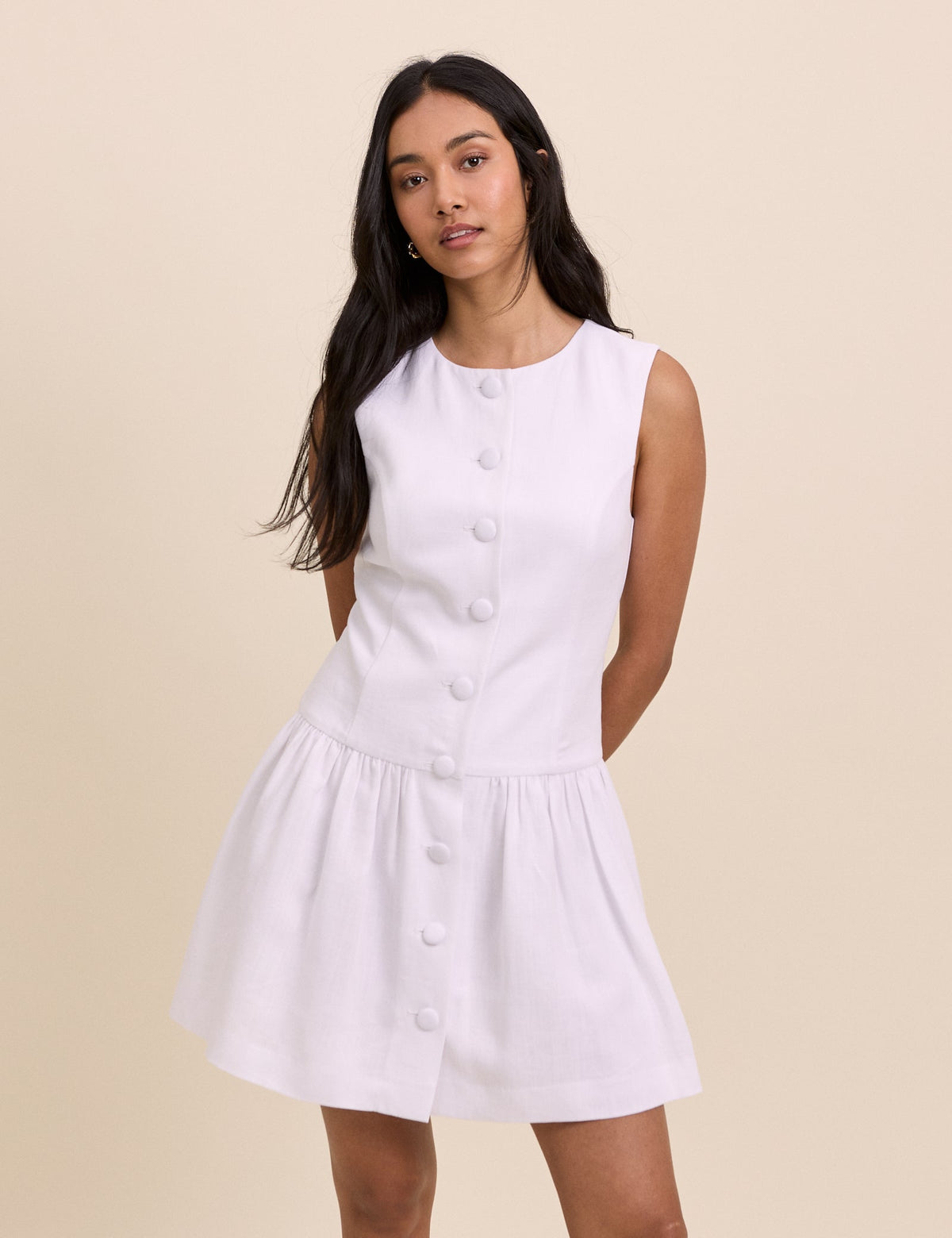 White Tailored Drop Waist Mini Dress