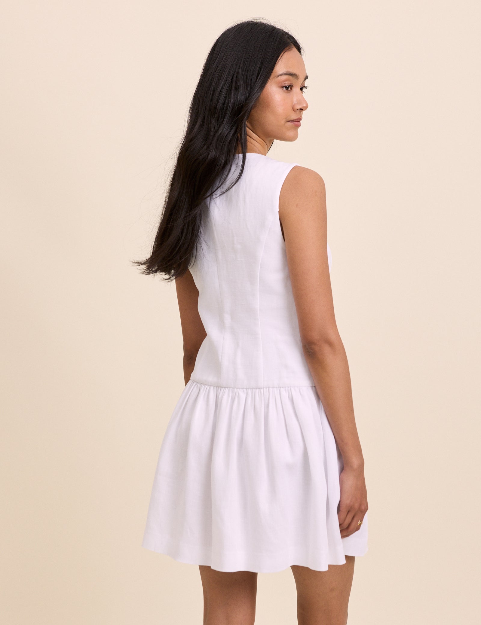 White Tailored Drop Waist Mini Dress