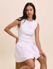 White Tailored Drop Waist Mini Dress