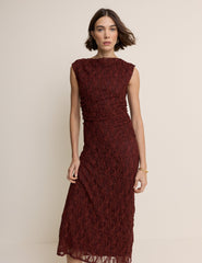 Burgundy Floral Lace Cece Jersey Maxi Dress