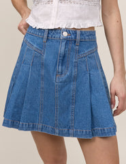 Blue Denim Pleated Mini Skirt