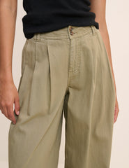 Green Pleated Wide Leg Trousers