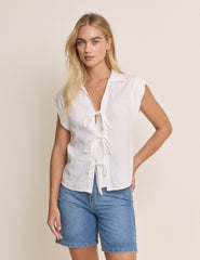 White Collared Tie Front Ember Top