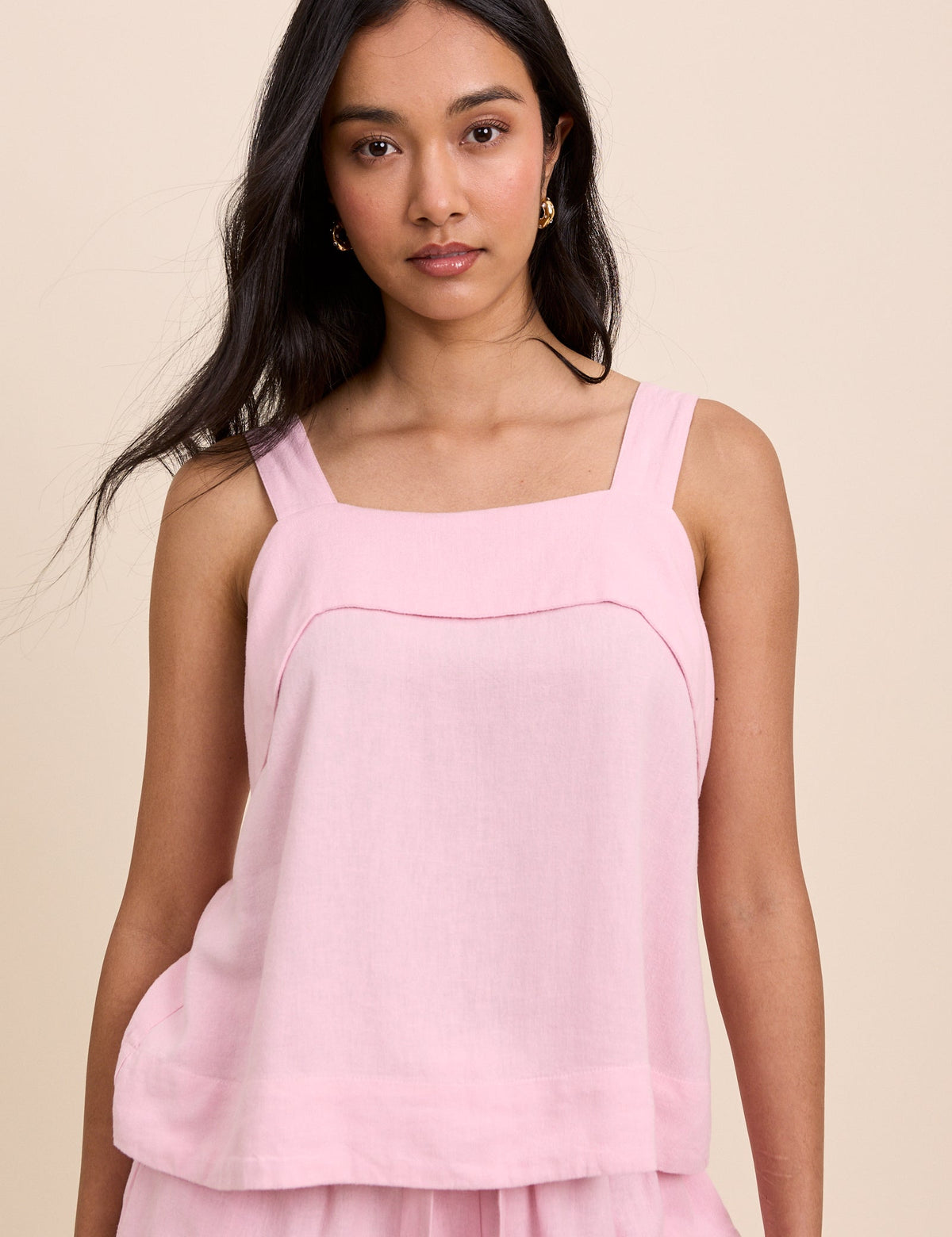 Pink Tie Back Linen-Blend Tank Top