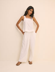 White Tie Back Linen-Blend Tank Top