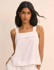White Tie Back Linen-Blend Tank Top