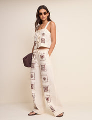 Ivory Tile Printed Wide Leg Topaz Trousers