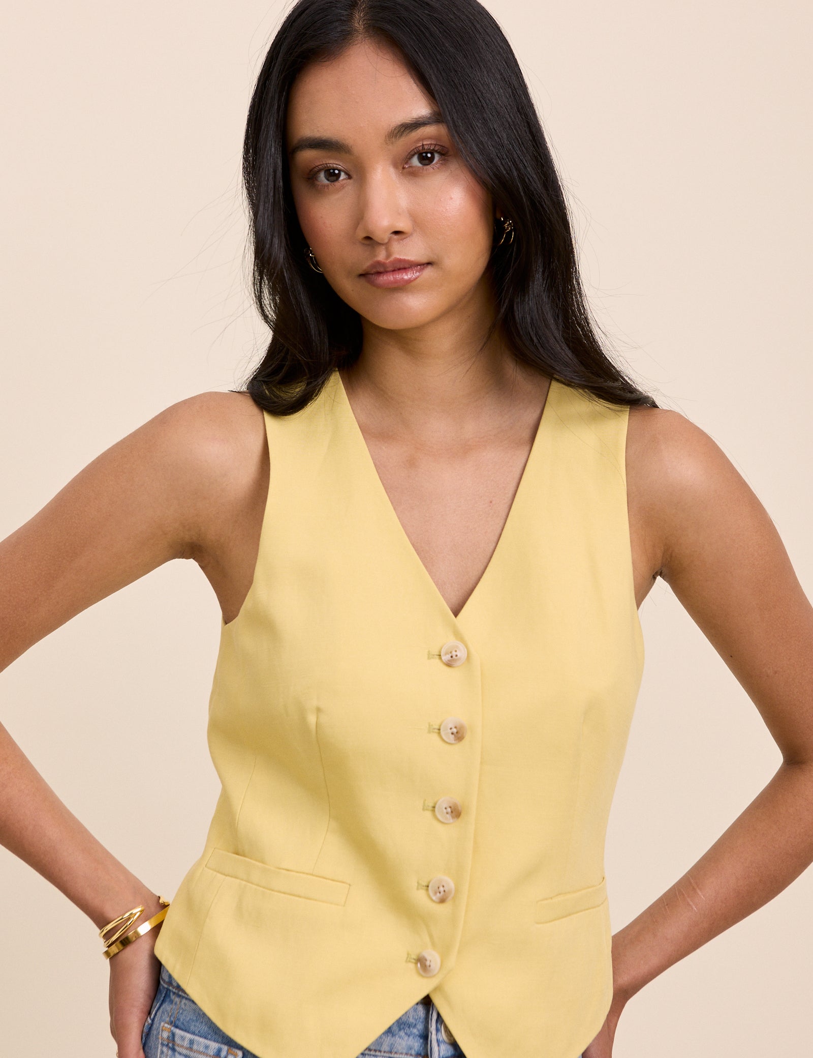 Yellow Linen-Blend Tailored Waistcoat