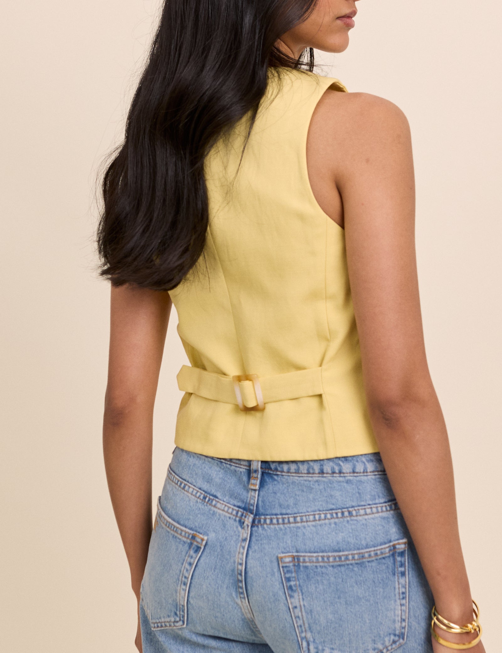 Yellow Linen-Blend Tailored Waistcoat