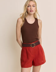 Rust Linen-Blend Tailored Shorts