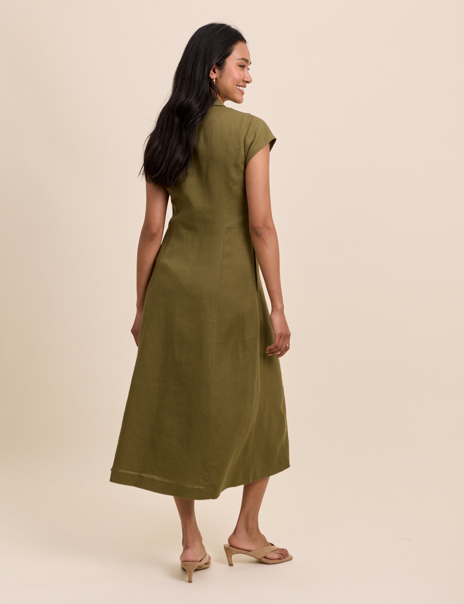 Khaki Tailored Midi Dress