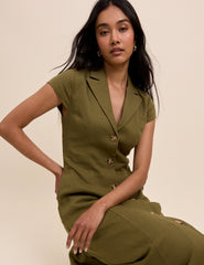 Khaki Tailored Midi Dress