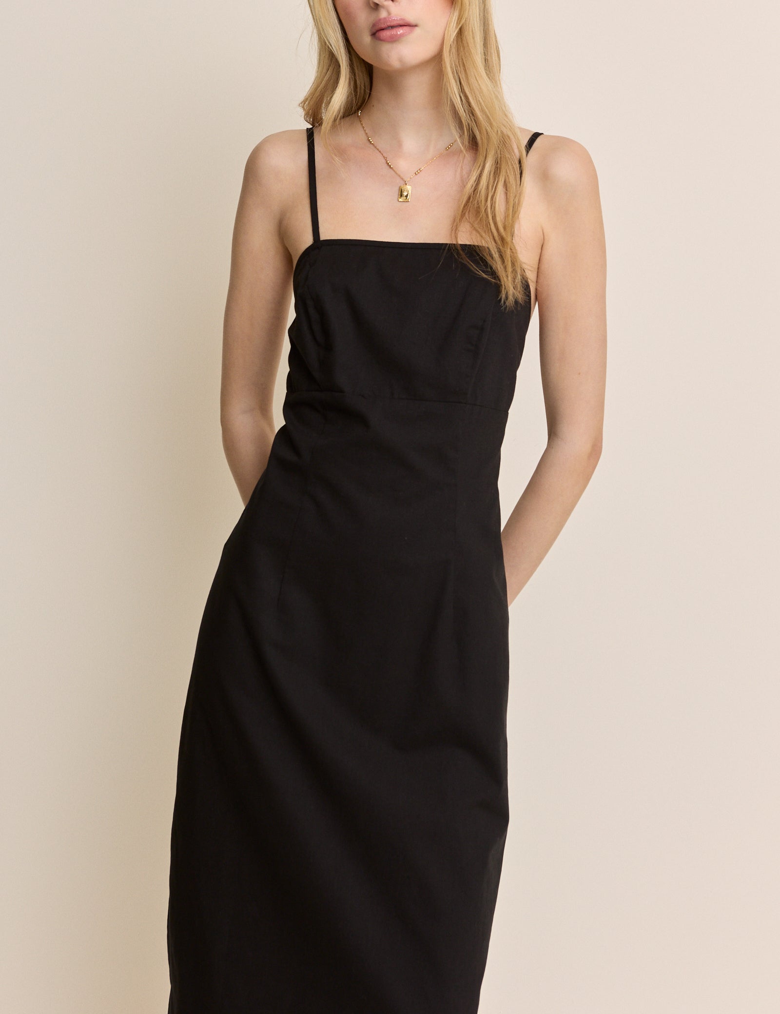 Black Square Neck Payson Midi Dress