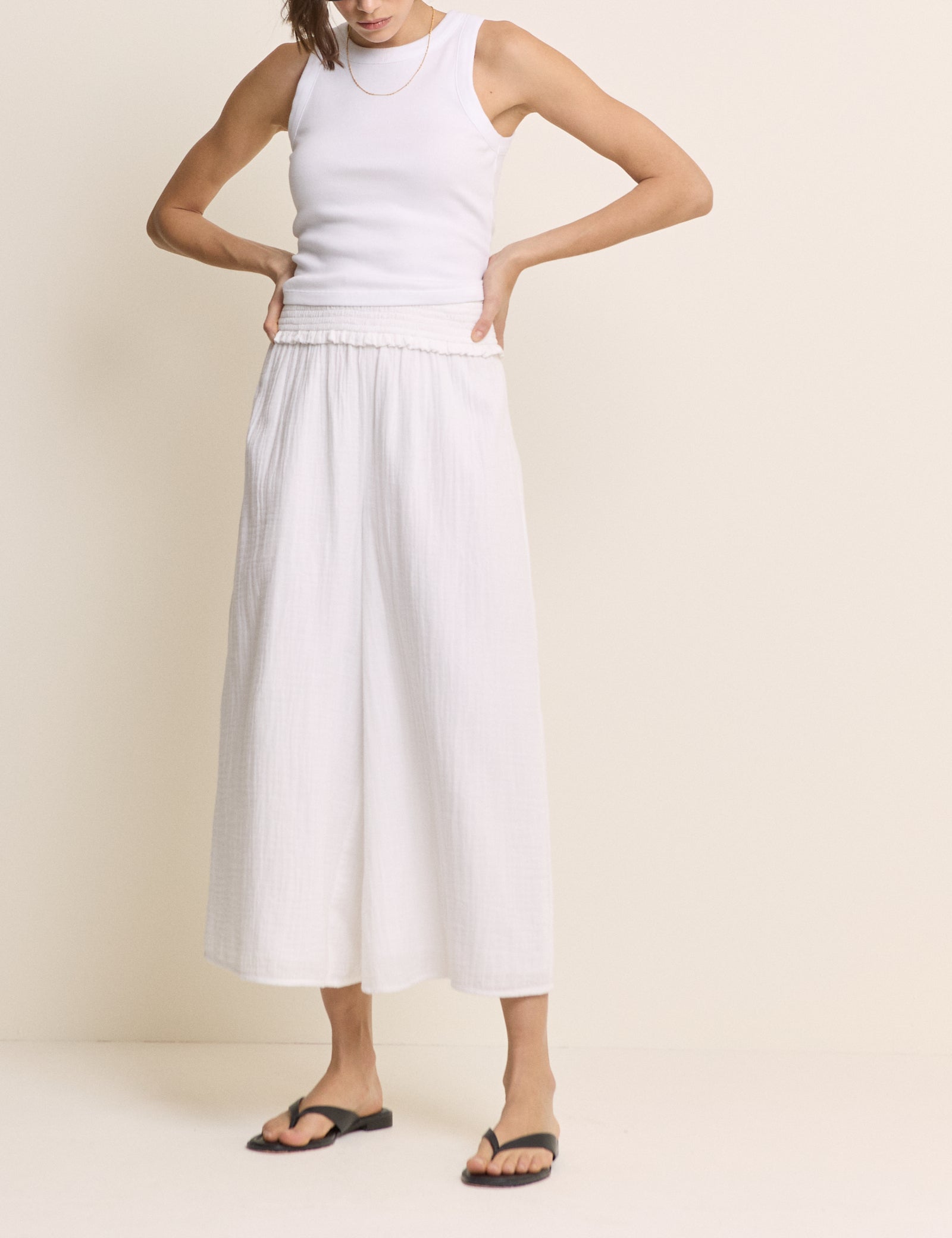 White Cropped Palazzo Double Gauze Trouser