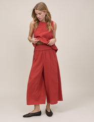Red Cropped Palazzo Double Gauze Trouser