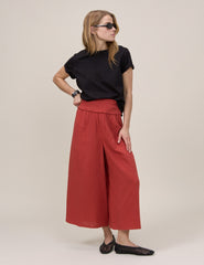 Red Cropped Palazzo Double Gauze Trouser