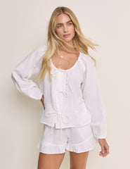 White Scoop Neck Double Gauze Top