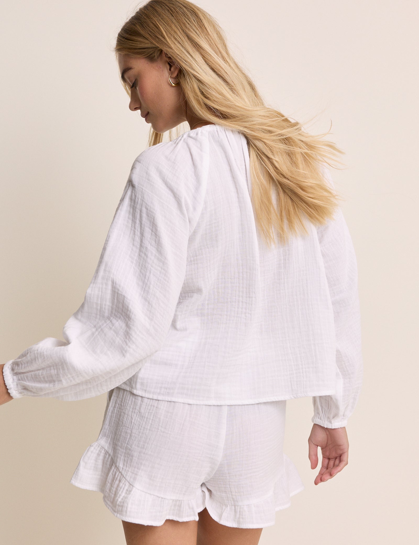 White Scoop Neck Double Gauze Top