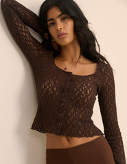 Brown Lace Scoop Neck Cardigan